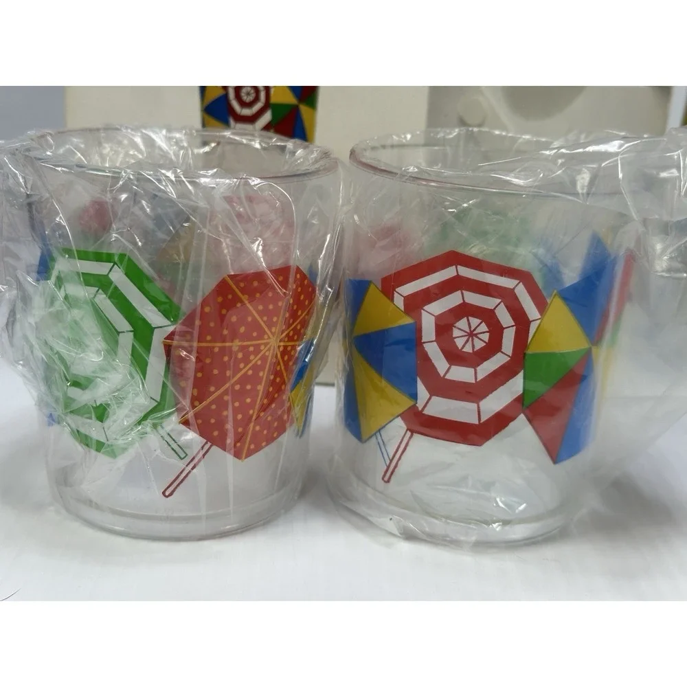 VTG ITEMAKERS 10 Pc Ice Bucket Set‎ 4 Tumblers 4 Coasters Tongs Umbrellas NOS 85